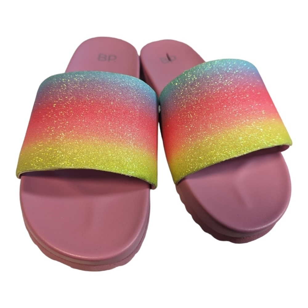 NWOT Pride Gender Inclusive Rainbow Glitter Slide Sandal
